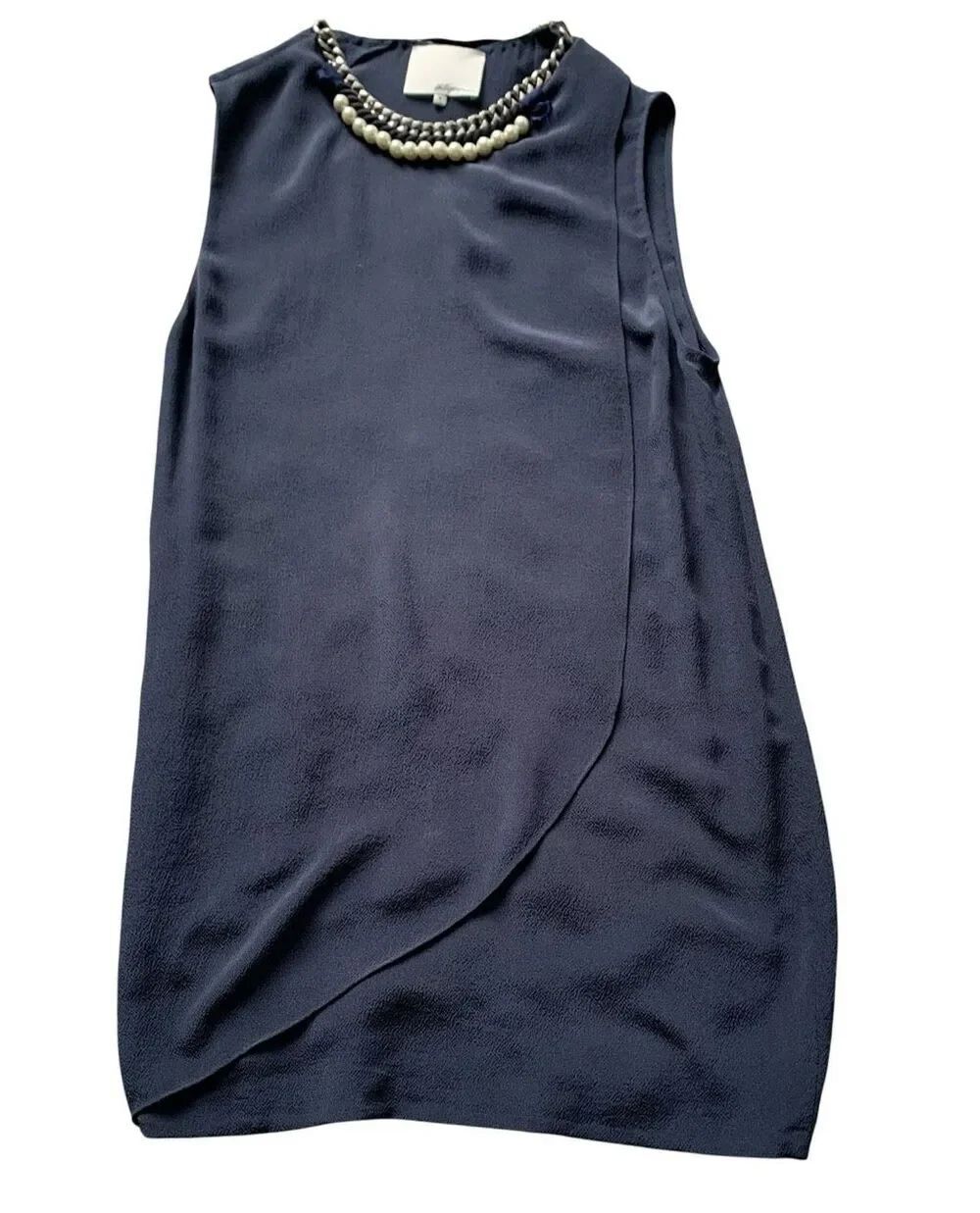 3.1 Phillip Lim Sleeveless Jewel Neckline Silk Navy Blue DRESS sz 8